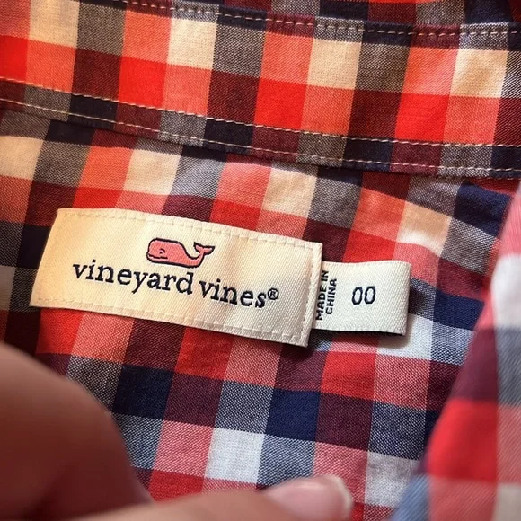 Vineyard Vines Womens sz 00 Gingham Red Blue Cotton Button Down Blouse Shirt‎ - Picture 4 of 7